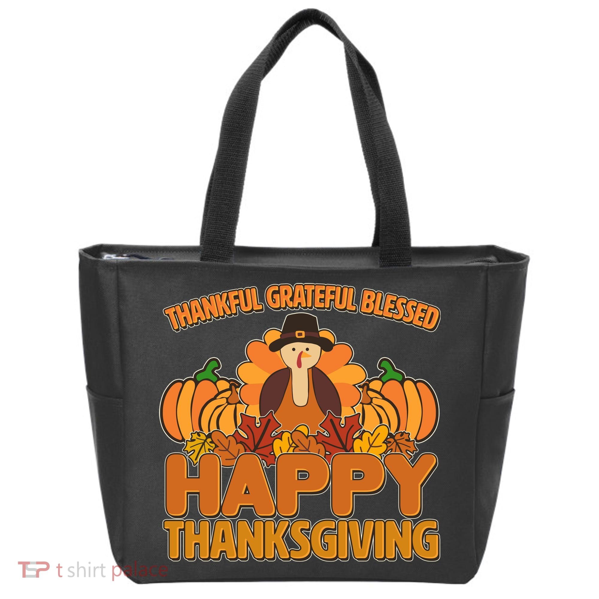 Thankful Grateful Blessed Happy Thanksgiving Turkey Tote Bag