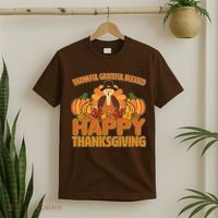 Thankful Grateful Blessed Happy Thanksgiving Turkey T-Shirt thumb 2