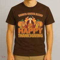 Thankful Grateful Blessed Happy Thanksgiving Turkey T-Shirt thumb 3