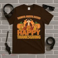 Thankful Grateful Blessed Happy Thanksgiving Turkey T-Shirt thumb 5
