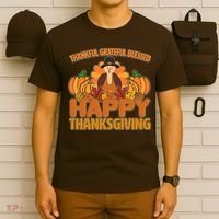Thankful Grateful Blessed Happy Thanksgiving Turkey T-Shirt thumb 6
