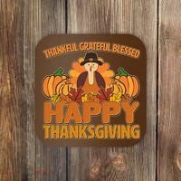 Thankful Grateful Blessed Happy Thanksgiving Turkey Coaster thumb 0