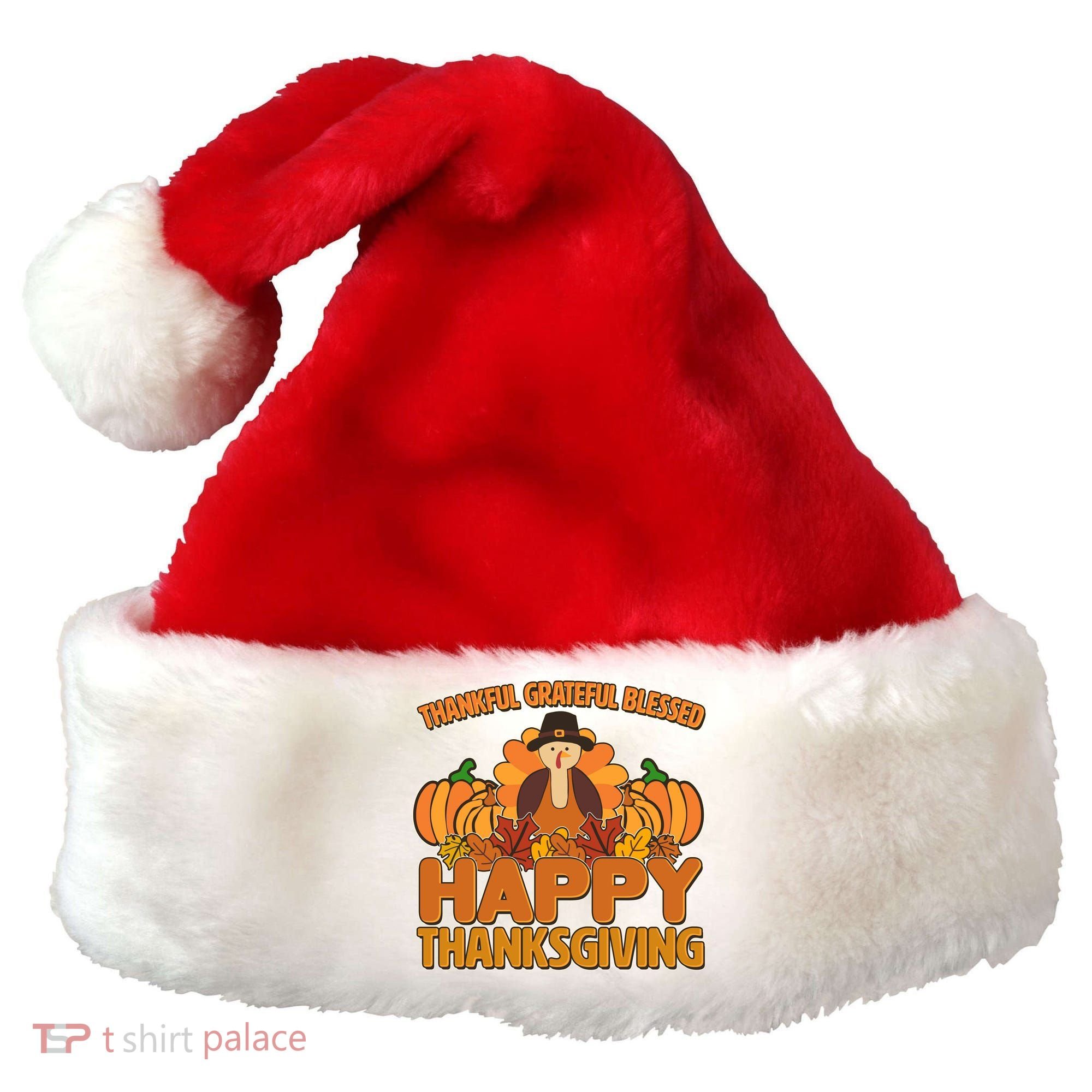 Thankful Grateful Blessed Happy Thanksgiving Turkey Santa Hat