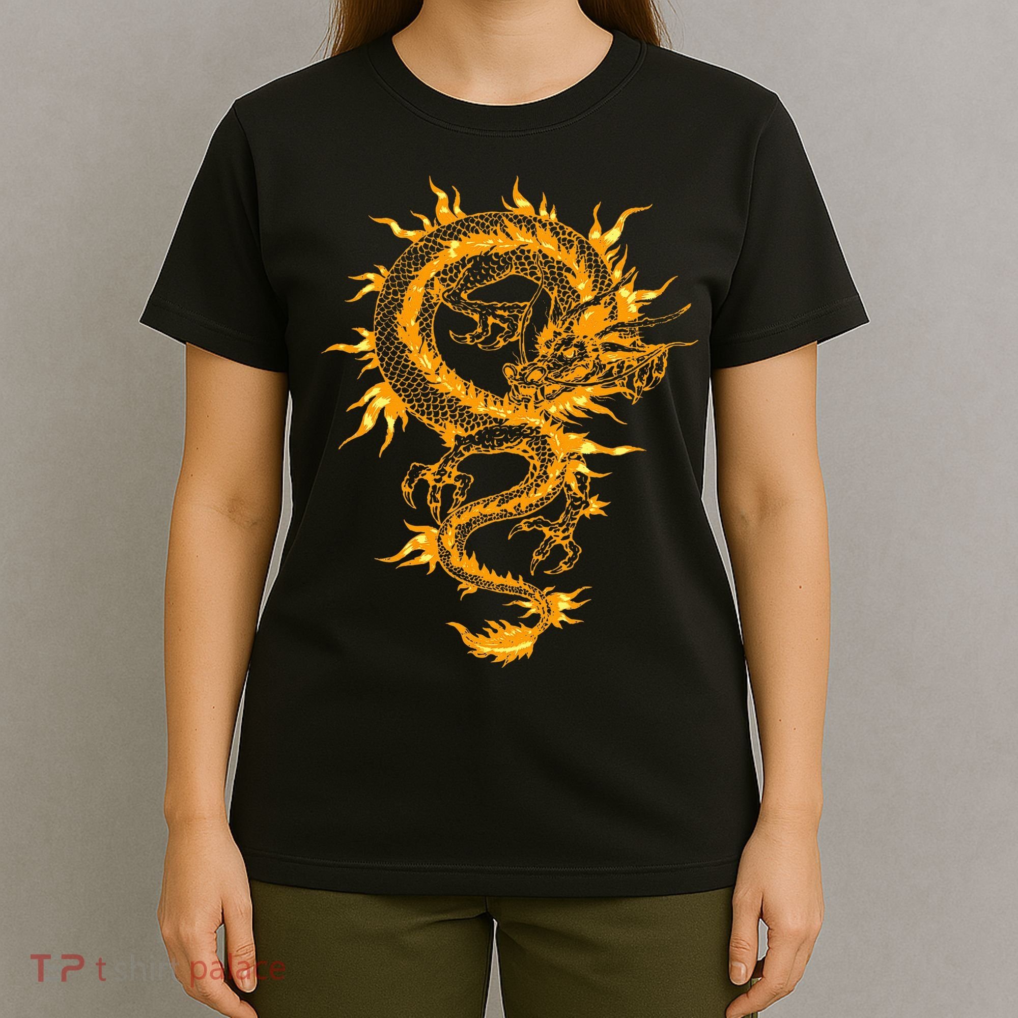 Traditional Golden Chinese Asian Culture Dragon Silhouette  T-Shirt