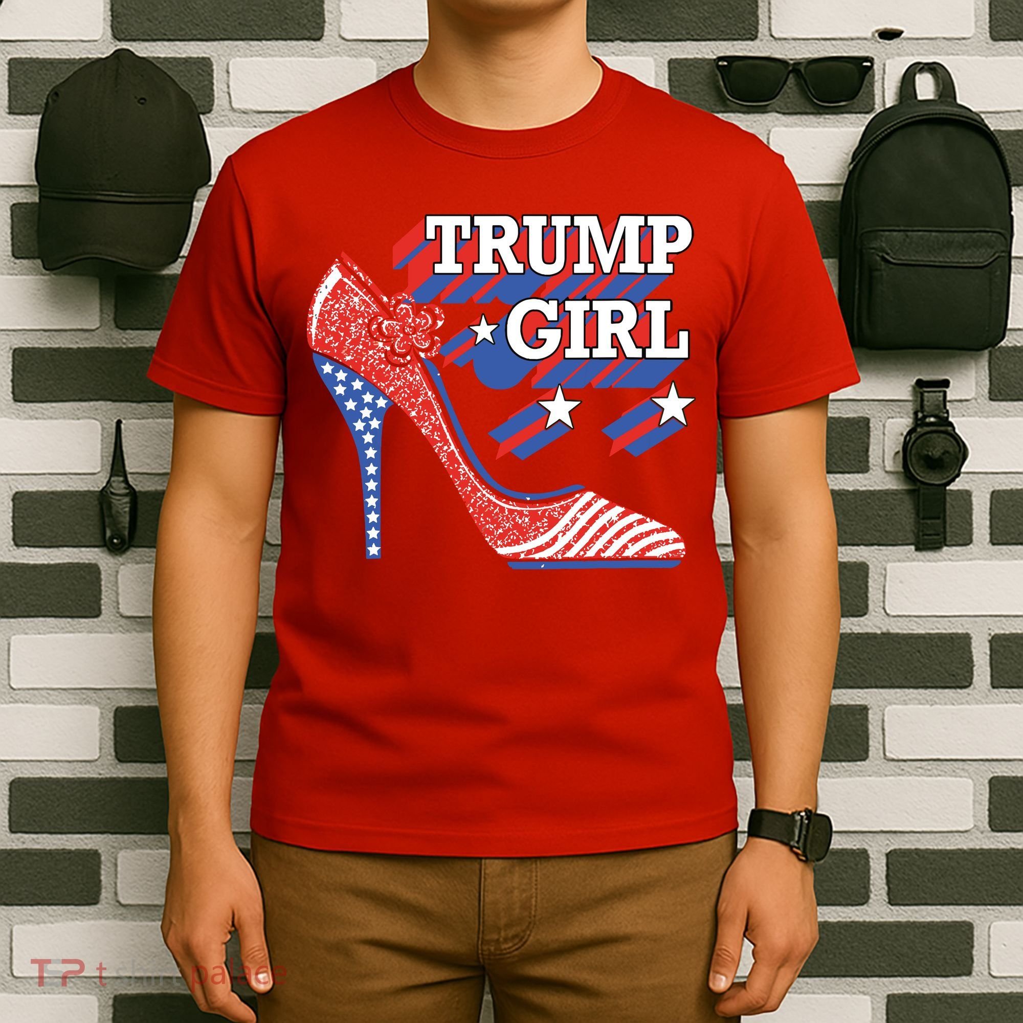 Trump Girl Cute High Heel American Usa Flag T-Shirt