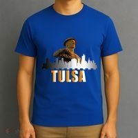 The Golden Driller Of Tulsa Oklahoma And The Tulsa Skyline T-Shirt thumb 3