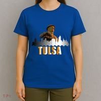 The Golden Driller Of Tulsa Oklahoma And The Tulsa Skyline T-Shirt thumb 4