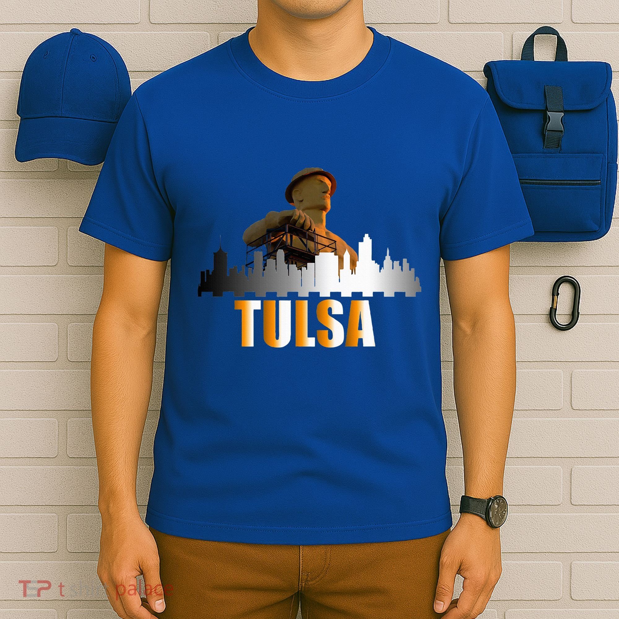 The Golden Driller Of Tulsa Oklahoma And The Tulsa Skyline T-Shirt