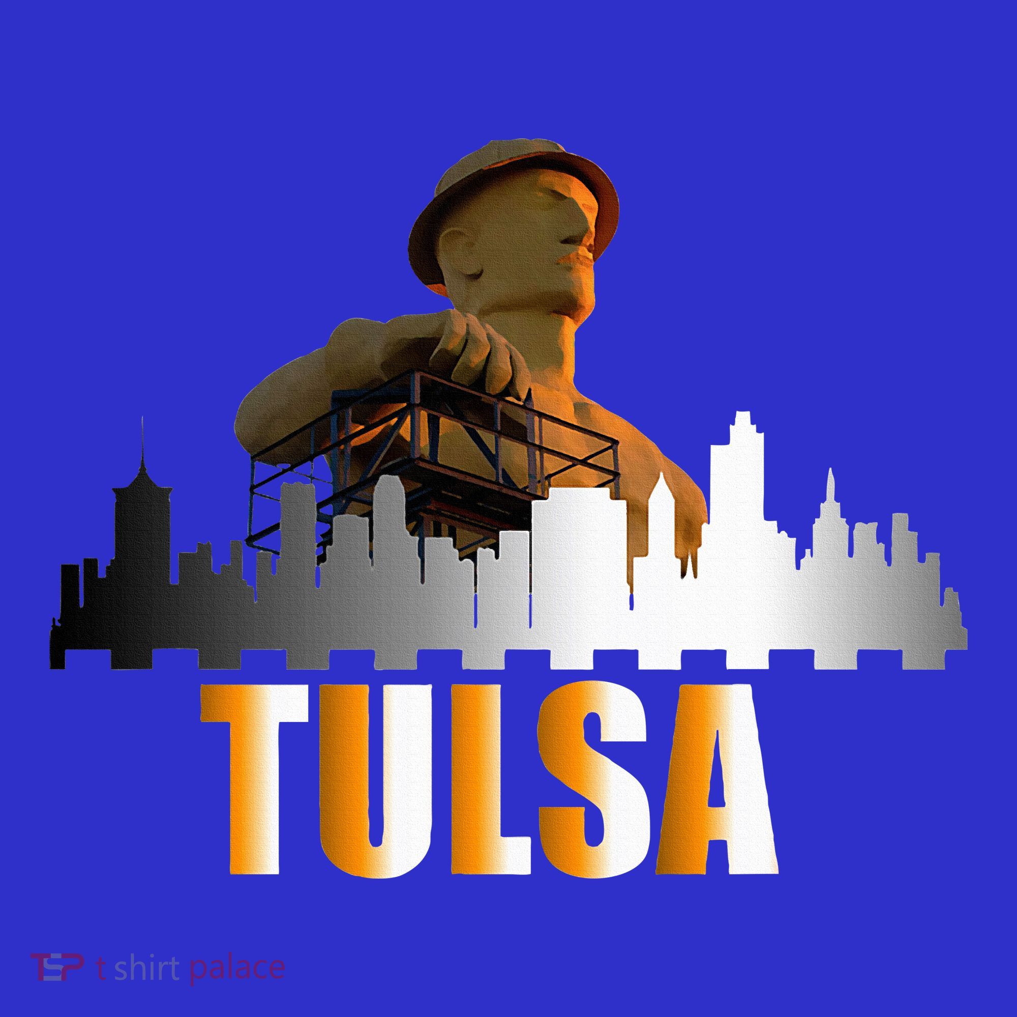 The Golden Driller Of Tulsa Oklahoma And The Tulsa Skyline T-Shirt