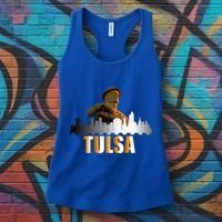 The Golden Driller Of Tulsa Oklahoma And The Tulsa Skyline Women's Tank Top thumb 3