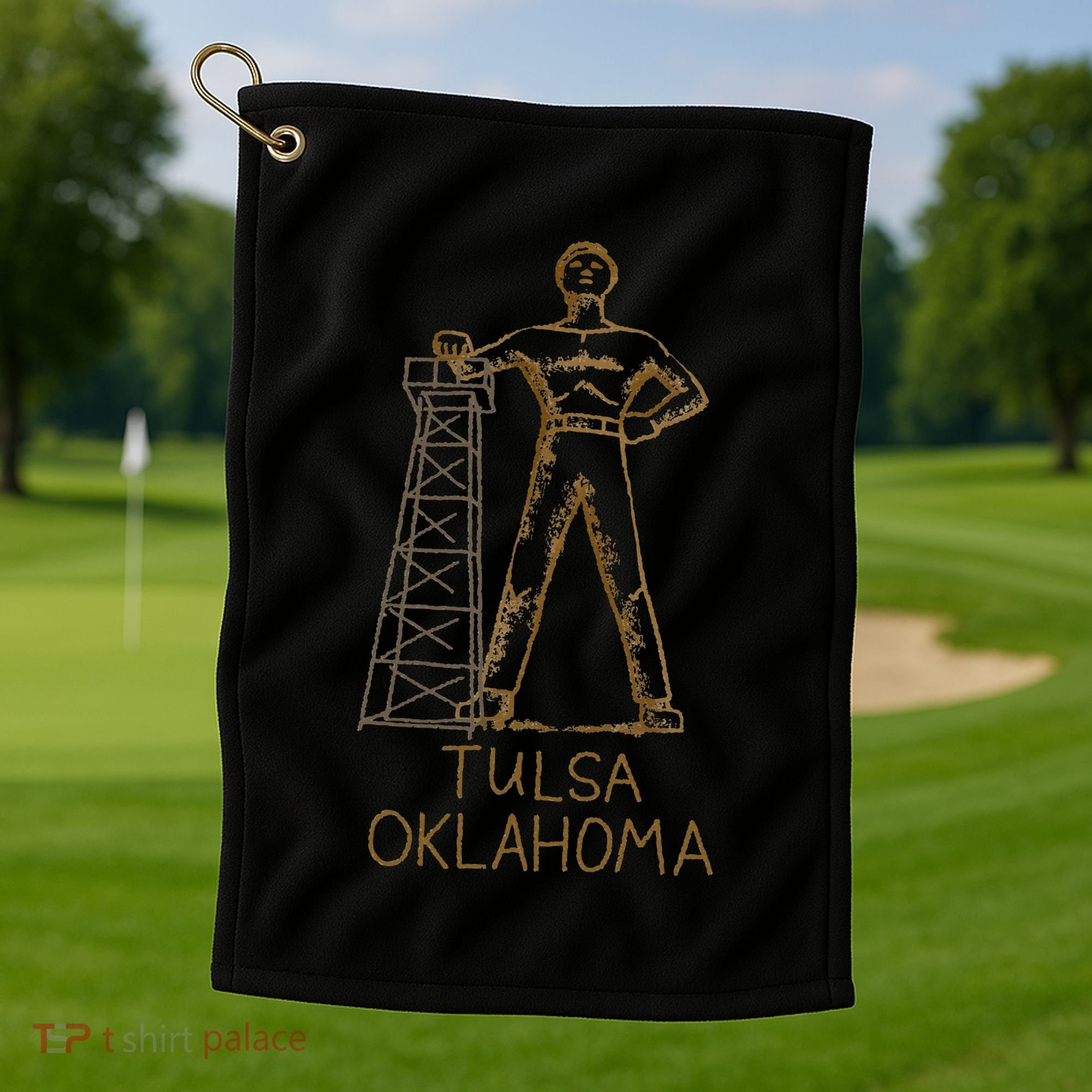 Tulsa Golden Driller Oklahoma Golf Towel