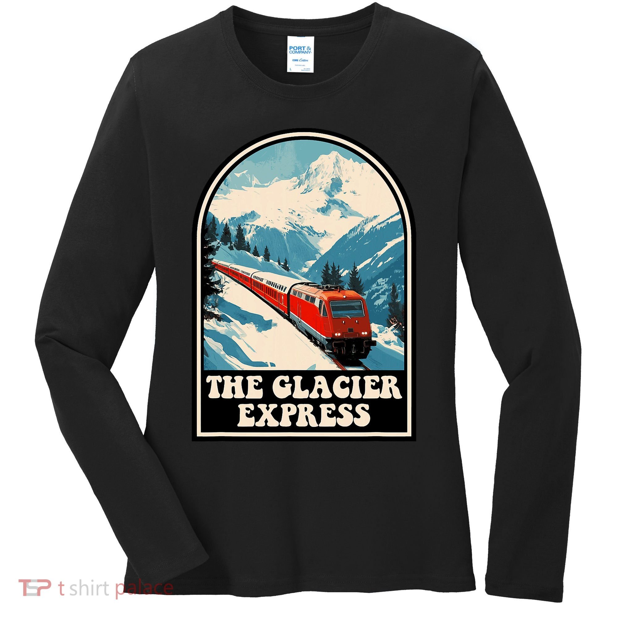 The Glacier Express Switzerland Swiss Train Mountains Winter Women's Long Sleeve Shirt