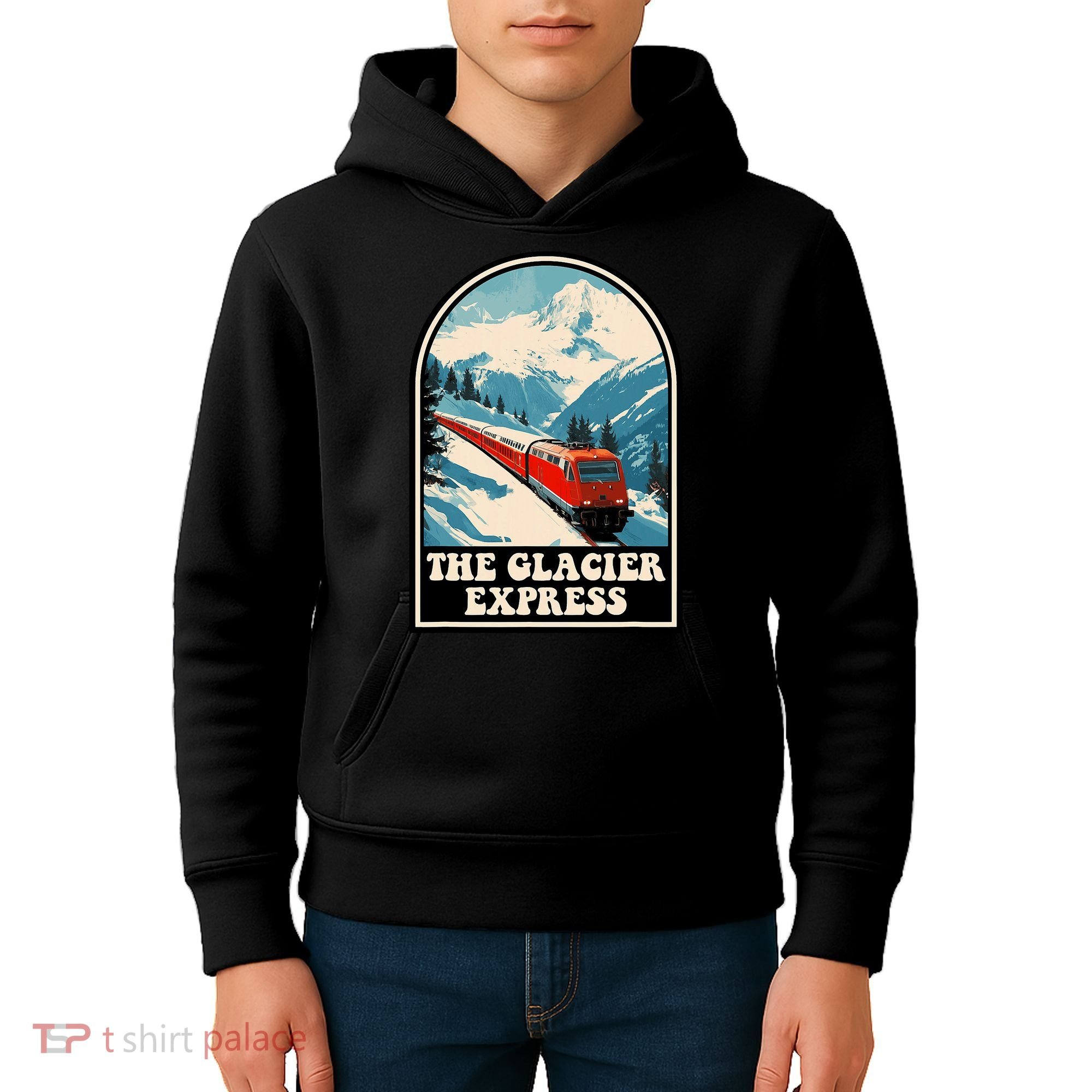 The Glacier Express Switzerland Swiss Train Mountains Winter Kids Hoodie