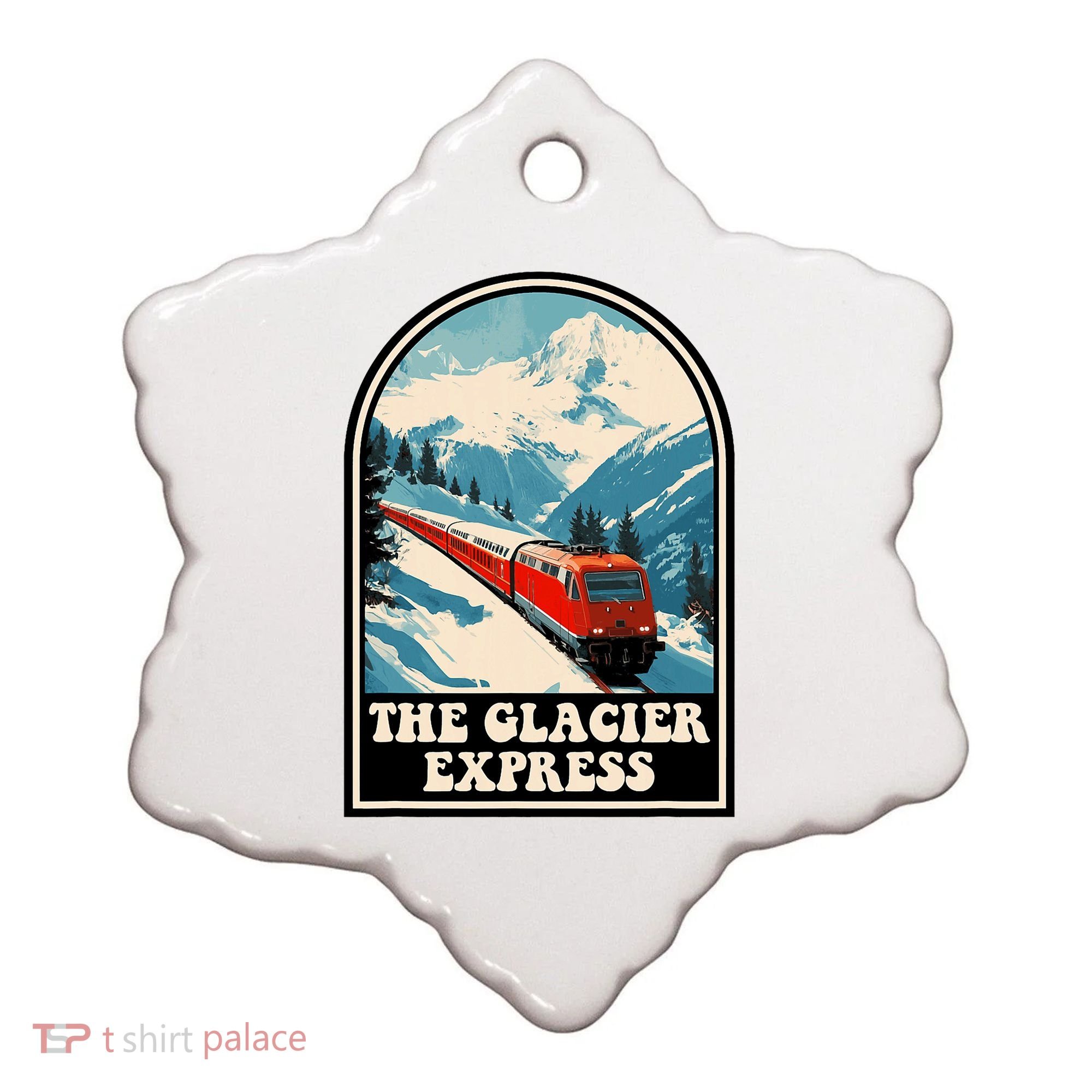The Glacier Express Switzerland Swiss Train Mountains Winter Ceramic Ornament