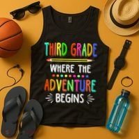 Third Grade Funny Where The Adventure Begins Teacher Tank Top thumb 4