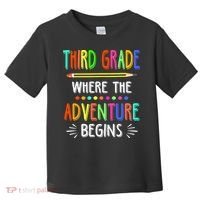 Third Grade Funny Where The Adventure Begins Teacher Toddler T-Shirt thumb 0