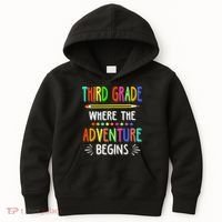 Third Grade Funny Where The Adventure Begins Teacher Kids Hoodie thumb 0