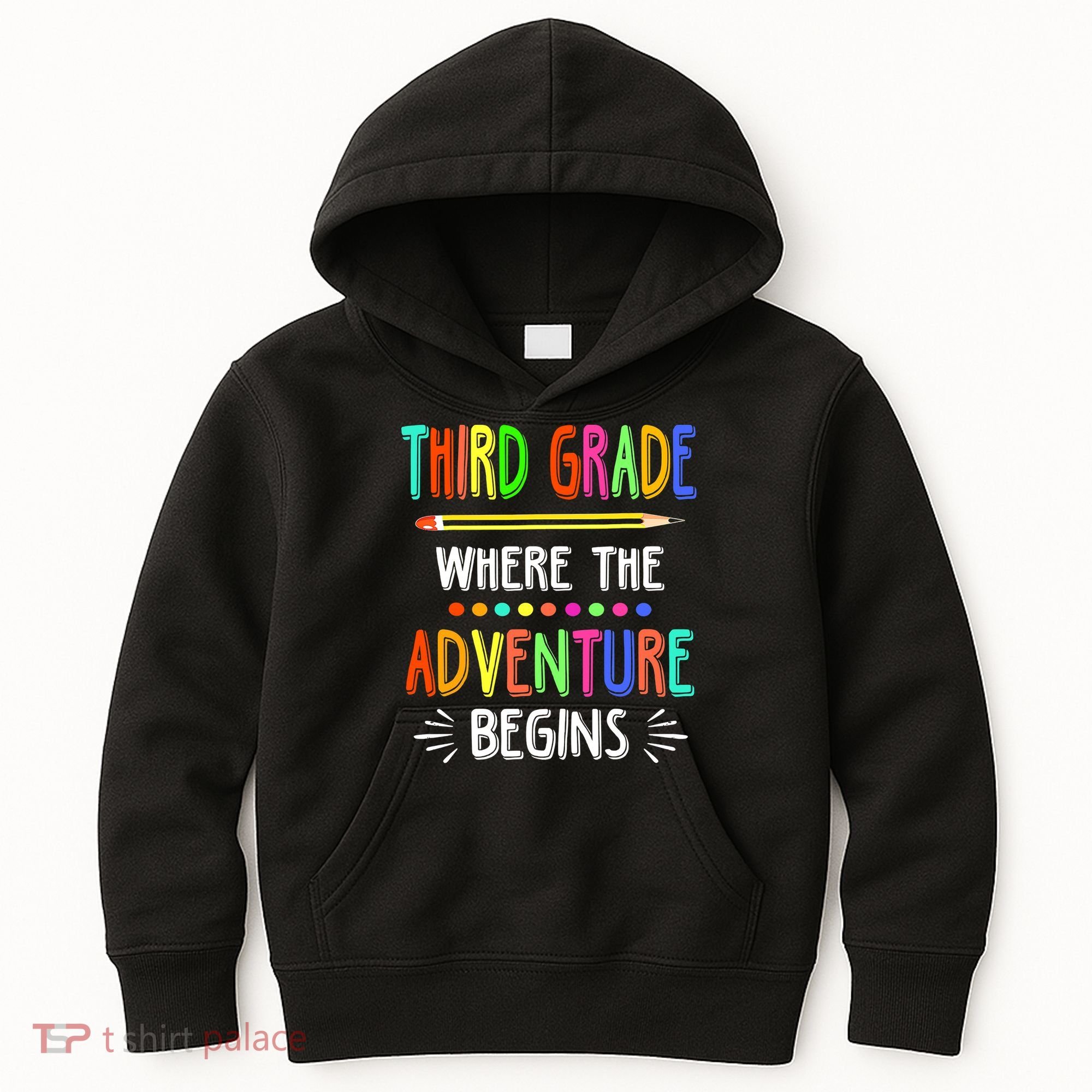 Third Grade Funny Where The Adventure Begins Teacher Kids Hoodie