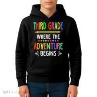 Third Grade Funny Where The Adventure Begins Teacher Kids Hoodie thumb 4