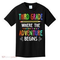 Third Grade Funny Where The Adventure Begins Teacher Kids T-Shirt thumb 0