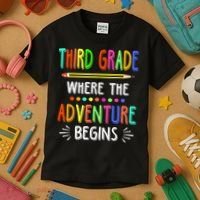 Third Grade Funny Where The Adventure Begins Teacher Kids T-Shirt thumb 3