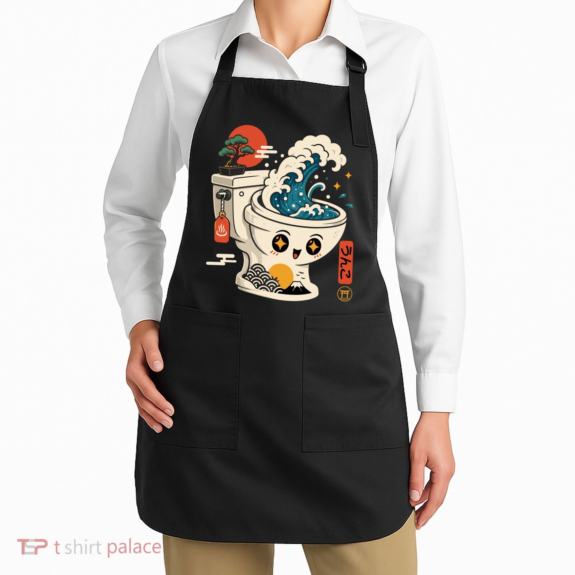 The Great Flush Wave Funny Toilet Spoof Apron