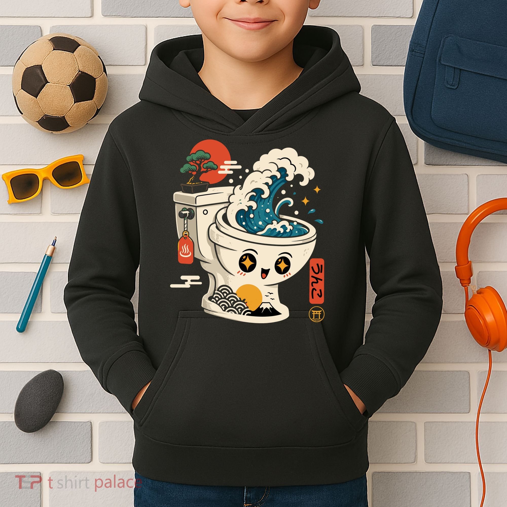 The Great Flush Wave Funny Toilet Spoof Kids Hoodie