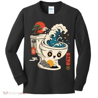 The Great Flush Wave Funny Toilet Spoof Kids Long Sleeve Shirt