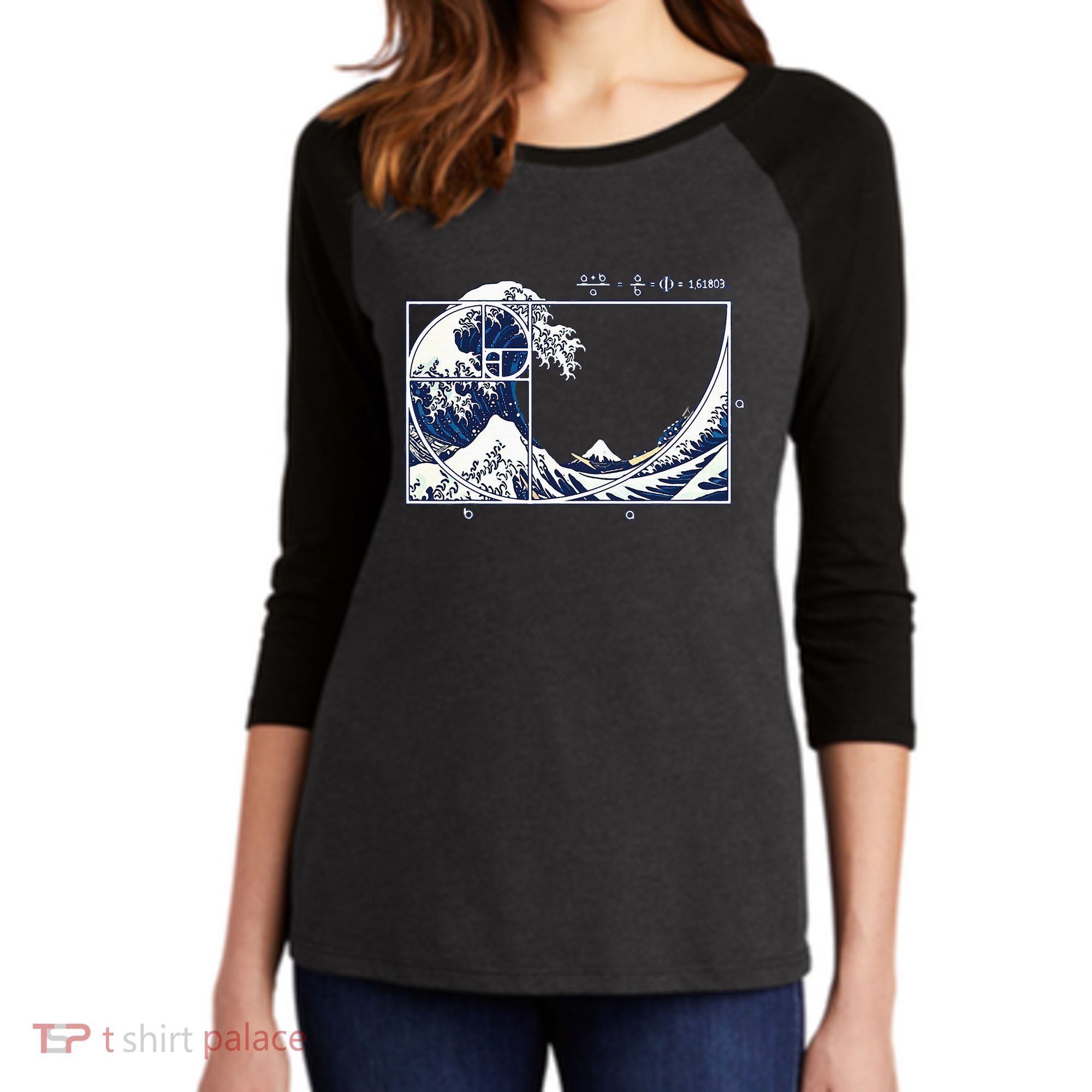 The Great Fibonaccis Waves Women's Tri-Blend 3/4-Sleeve Raglan Shirt