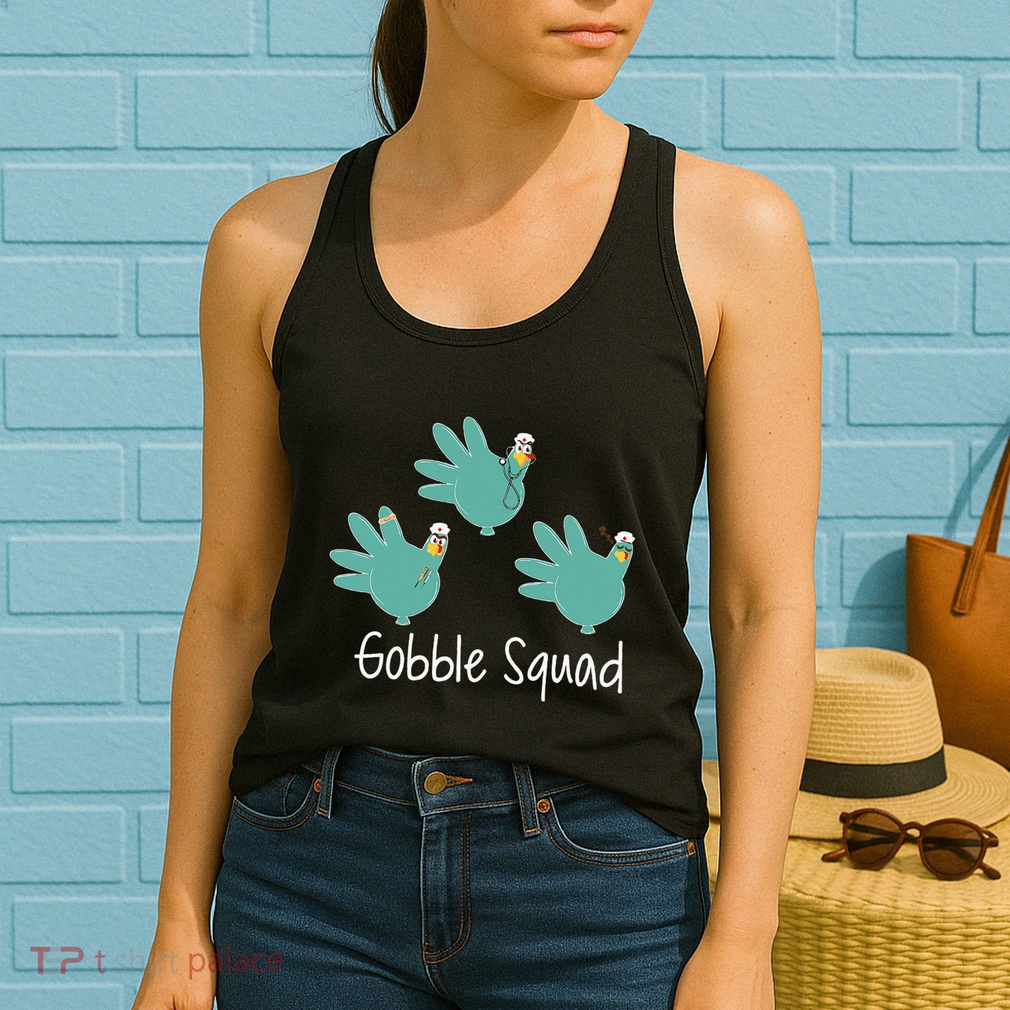 Turkey Glove Gobble Squad Nurse Happy Thanksgiving Women's Tank Top