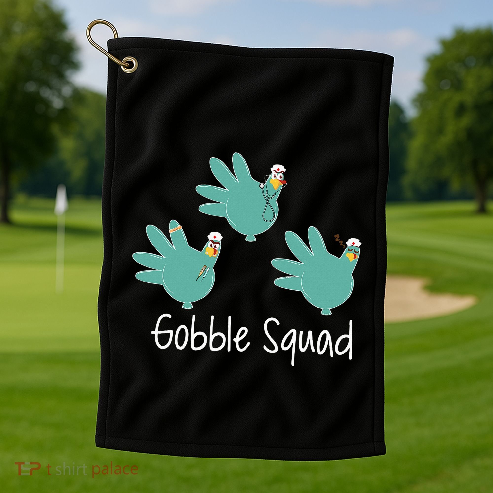 Turkey Glove Gobble Squad Nurse Happy Thanksgiving Golf Towel