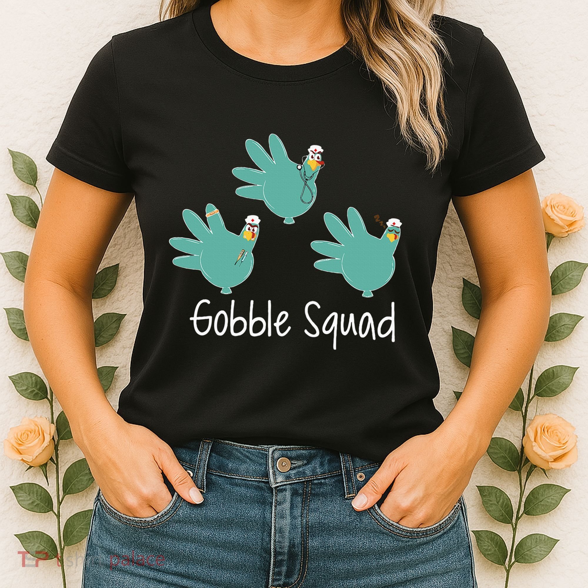 Turkey Glove Gobble Squad Nurse Happy Thanksgiving Women's T-Shirt