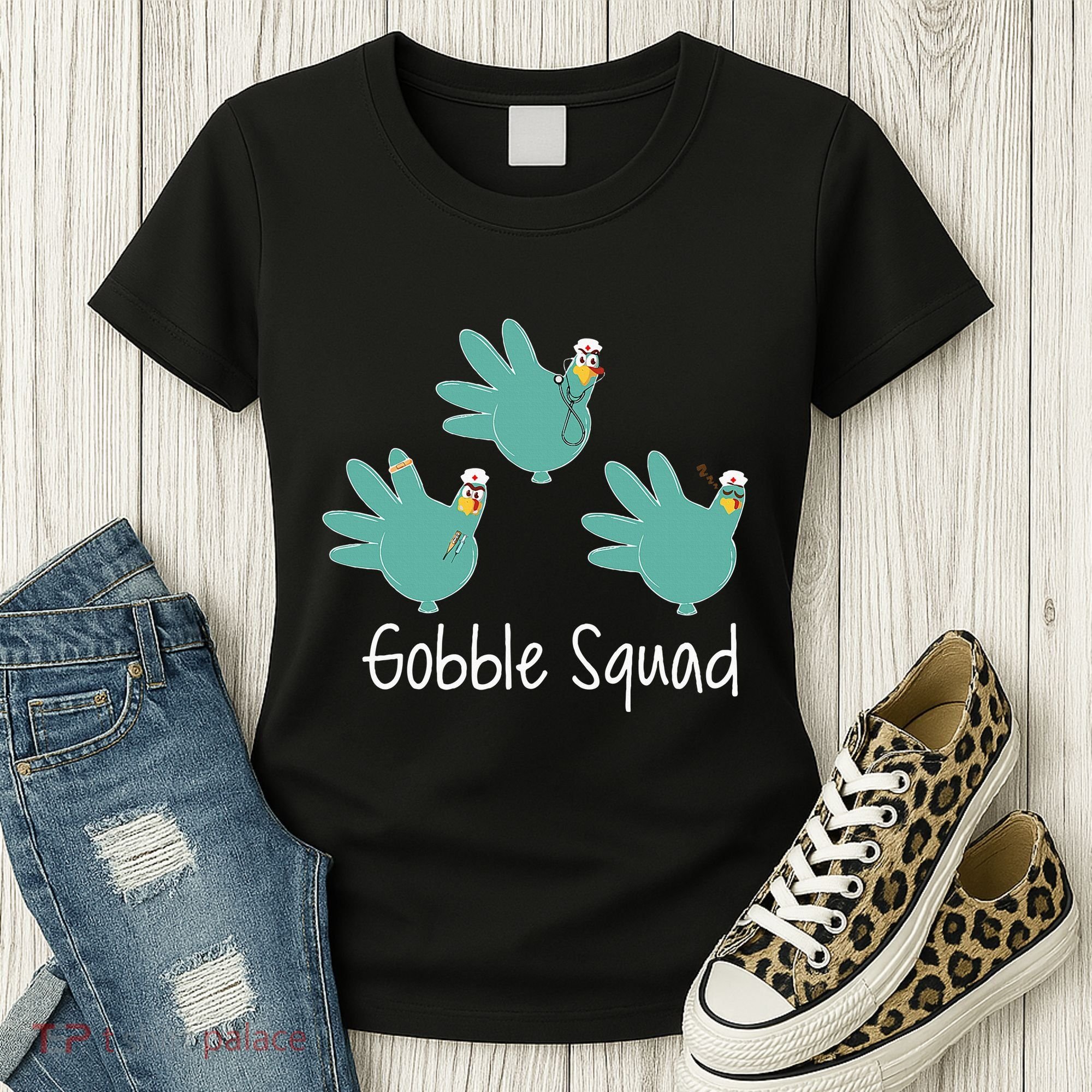 Turkey Glove Gobble Squad Nurse Happy Thanksgiving Women's T-Shirt