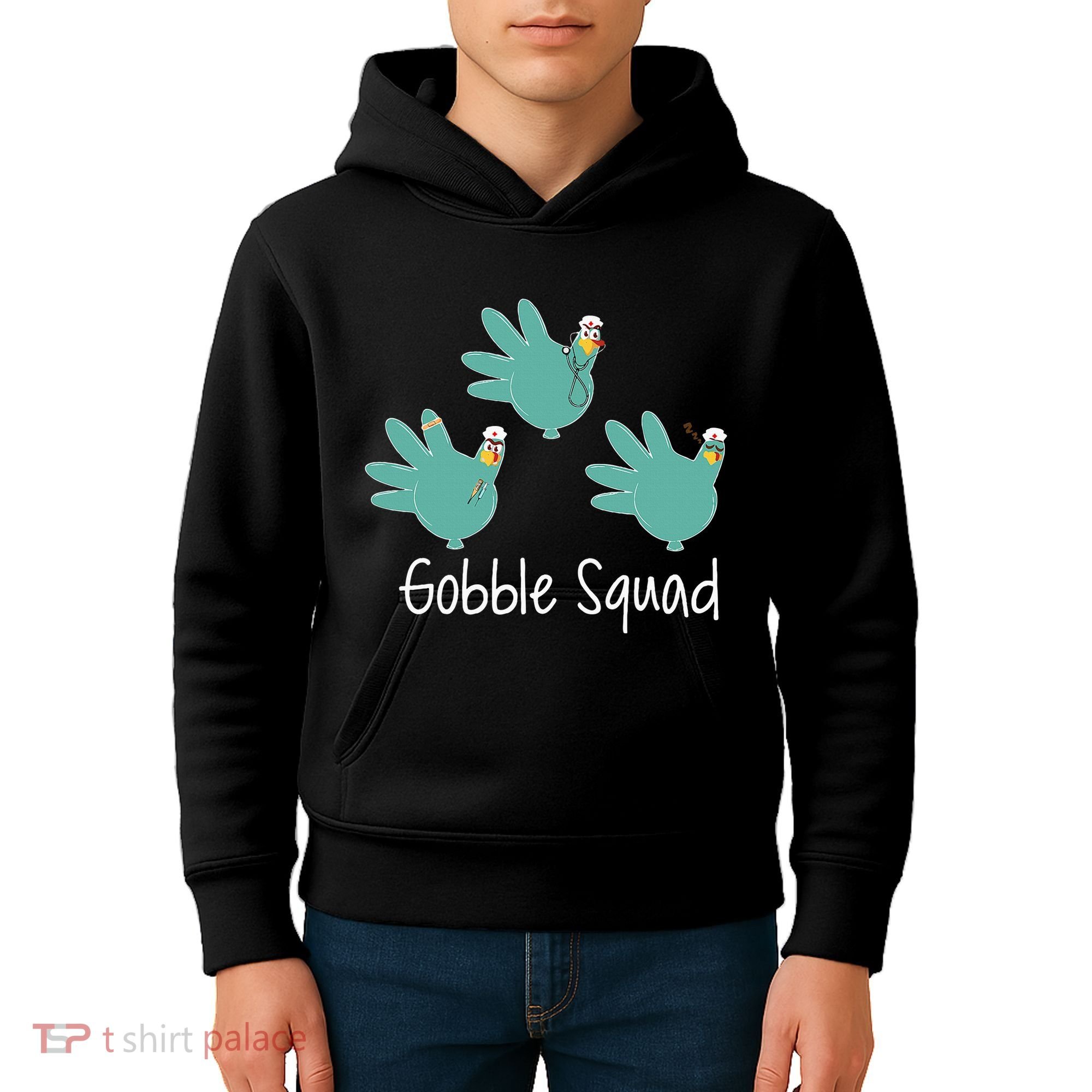 Turkey Glove Gobble Squad Nurse Happy Thanksgiving Kids Hoodie