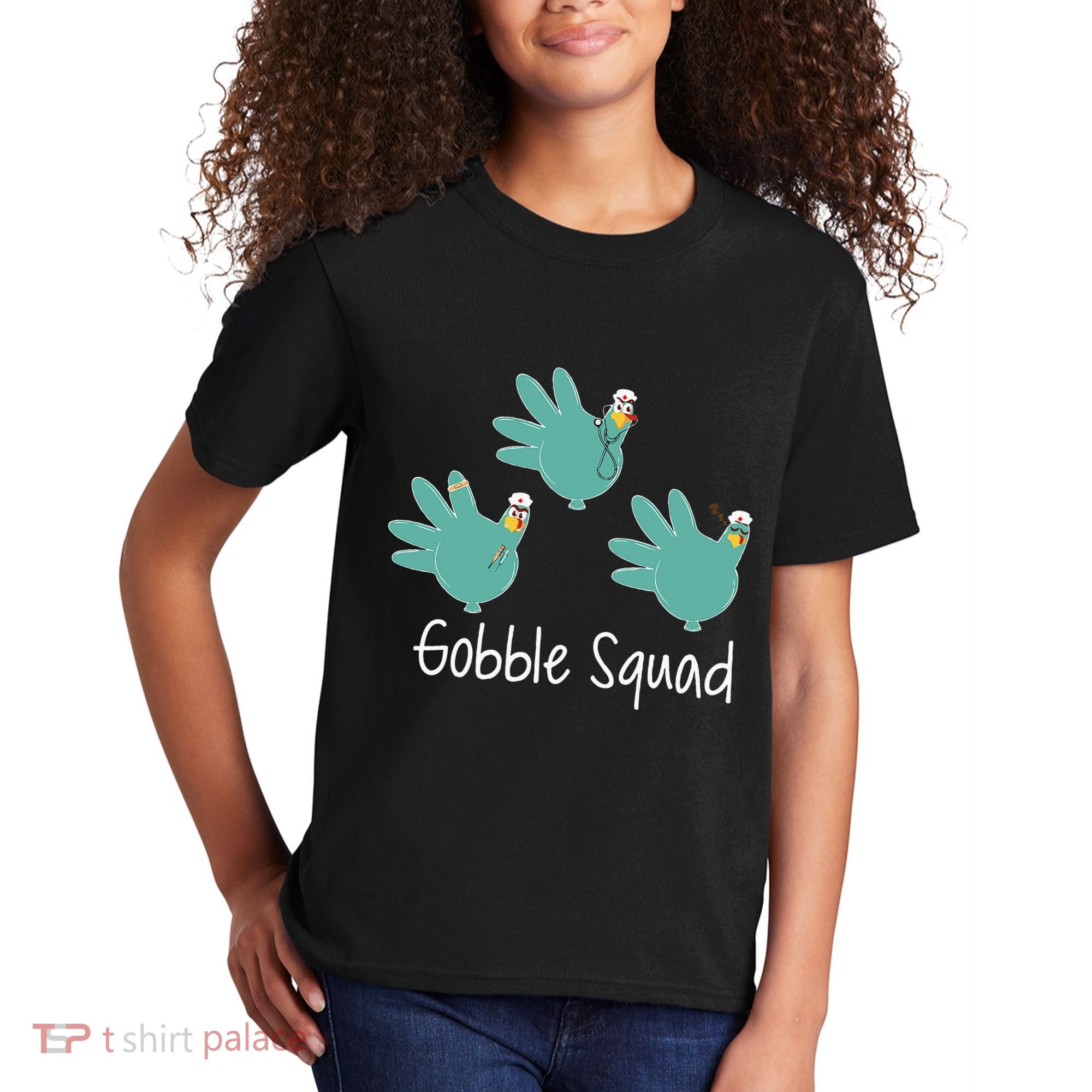 Turkey Glove Gobble Squad Nurse Happy Thanksgiving Kids T-Shirt