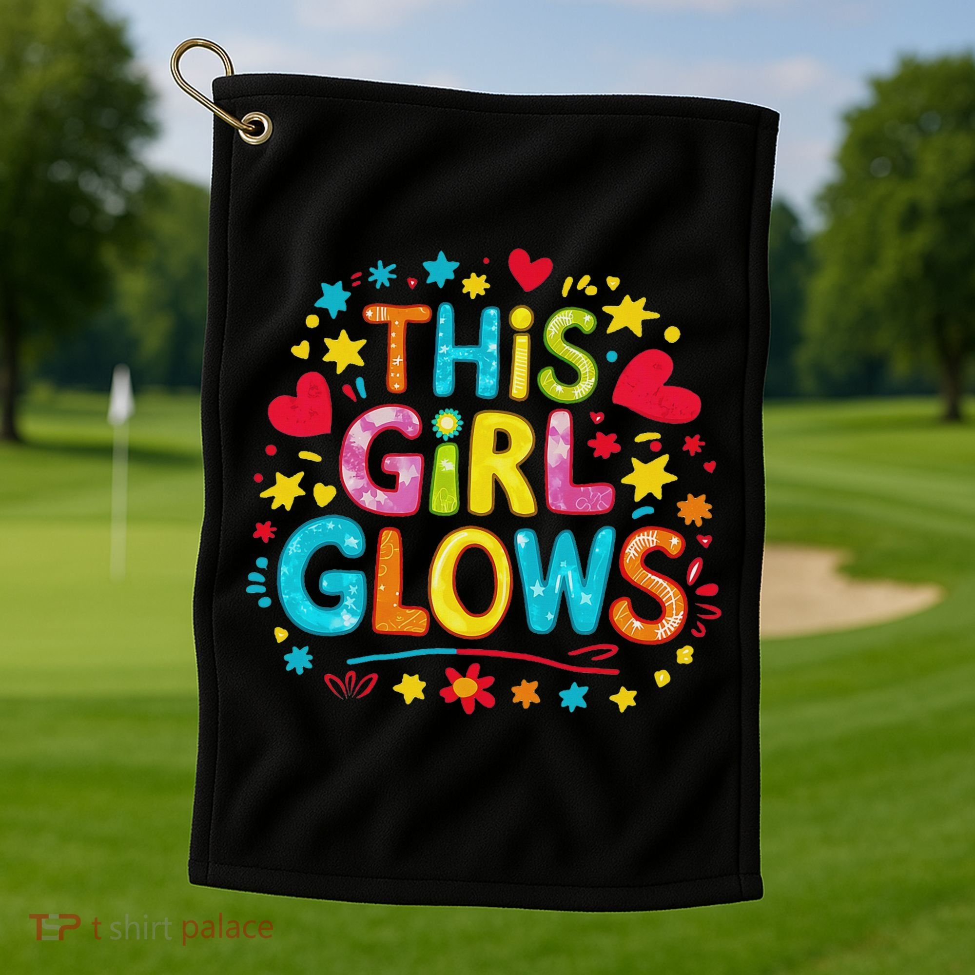 This Girl Glows For Women & Tie Dye 80s Themed Disco Golf Towel