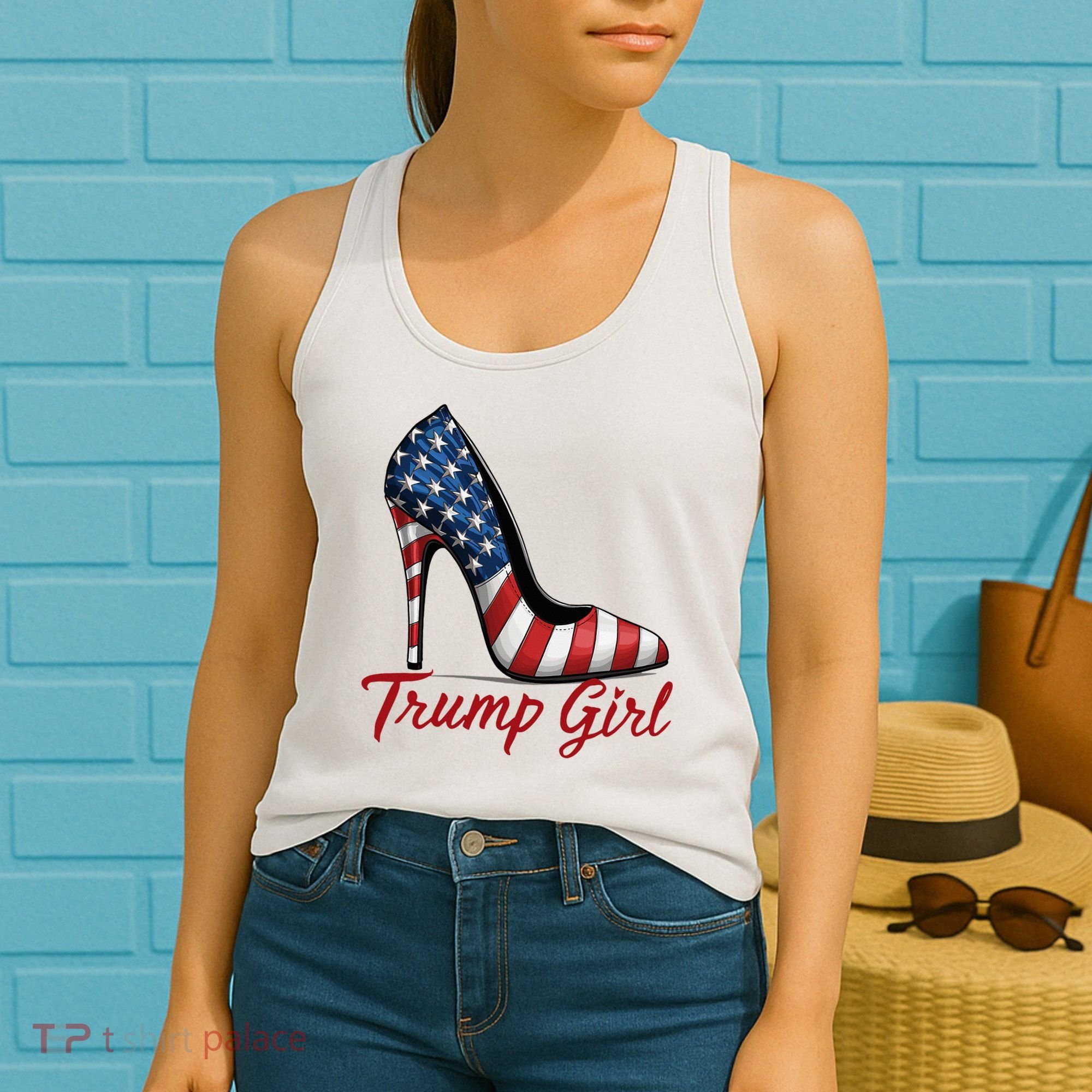 Trump Girl High Heel Stilettos American Flag Trump 2024 Women's Tank Top