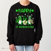 Three Gnomes Holding Shamrock Leopard Plaid St Patrick's Day Women's Sweatshirt thumb 0