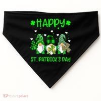 Three Gnomes Holding Shamrock Leopard Plaid St Patrick's Day USA-Made Doggie Bandana thumb 0
