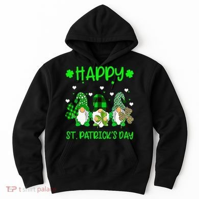 Three Gnomes Holding Shamrock Leopard Plaid St Patrick's Day Hoodie