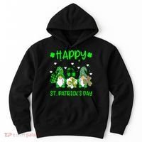 Three Gnomes Holding Shamrock Leopard Plaid St Patrick's Day Hoodie thumb 0