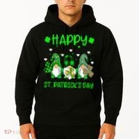 Three Gnomes Holding Shamrock Leopard Plaid St Patrick's Day Hoodie thumb 2