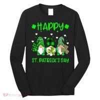 Three Gnomes Holding Shamrock Leopard Plaid St Patrick's Day Long Sleeve Shirt thumb 0