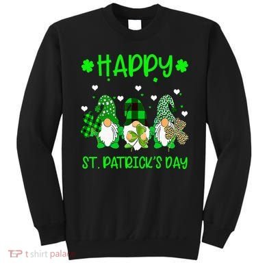 Three Gnomes Holding Shamrock Leopard Plaid St Patrick's Day Sweatshirt