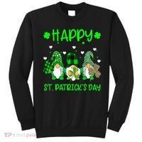 Three Gnomes Holding Shamrock Leopard Plaid St Patrick's Day Sweatshirt thumb 0