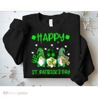 Three Gnomes Holding Shamrock Leopard Plaid St Patrick's Day Sweatshirt thumb 2