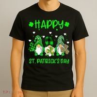 Three Gnomes Holding Shamrock Leopard Plaid St Patrick's Day T-Shirt thumb 3