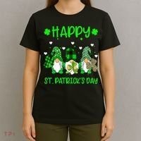 Three Gnomes Holding Shamrock Leopard Plaid St Patrick's Day T-Shirt thumb 4
