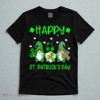 Three Gnomes Holding Shamrock Leopard Plaid St Patrick's Day T-Shirt thumb 5
