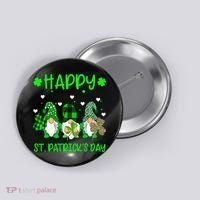 Three Gnomes Holding Shamrock Leopard Plaid St Patrick's Day Button thumb 0